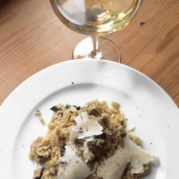 risotto with wild mushrooms: porcini, chanterelles, black trumpet, yellow trumpet - astra restaurant, papigo, zagorochoria