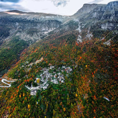 Mikro Papigo, Zagori, from above during fall season